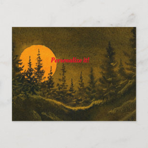 Carte Postale Faire-part Paysage nocturne à la campagne ; lune de chasse ou