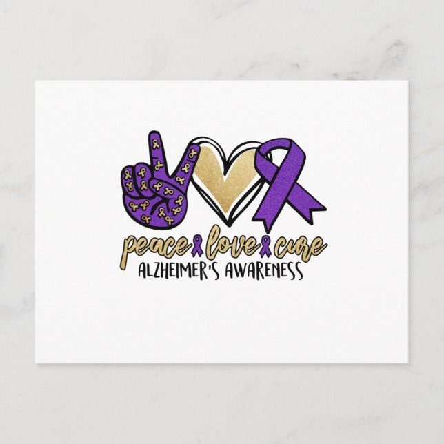 Carte Postale Faire-part Peace Love Cure Alzheimer et la sensibilisation (Devant)