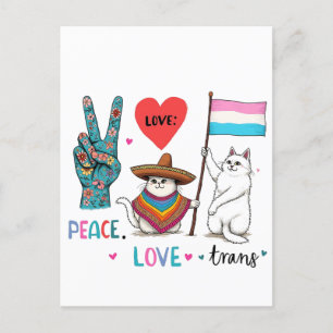 Carte Postale Faire-part Peace Love et Trans LGBTQ Transgenre