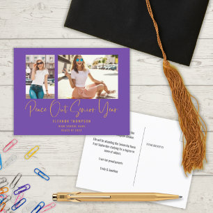 Carte Postale Faire-part Peace Out 2 Script photo 2022 Graduation Purple