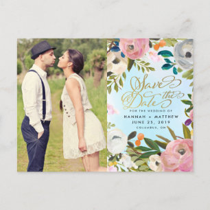 Carte Postale Faire-part Peach Dream Garden Floral Photo Enregistrer la dat