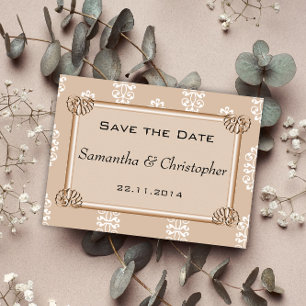 Carte Postale Faire-part Peach Mariage damassé Enregistrer la date