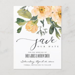 CARTE POSTALE FAIRE-PART PEACH PEONY PEONY WATERCOLOR FLORAL SAUVER LA DATE