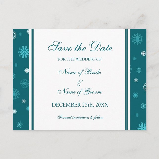 Carte Postale Faire-part Peacock Blue Enregistrer la date Mariage hivernal  (Devant)