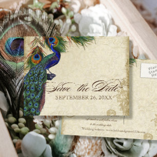 Carte Postale Faire-part Peacock & Feathers Formal Enregistrer la date Aqua
