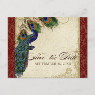 Carte Postale Faire-part Peacock & Feathers Formal Save the Date Bourgogne