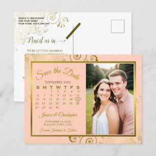 Carte Postale Faire-part Pêche et mariage d'or Enregistrer la date Calendri