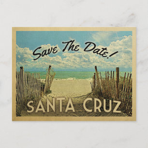 Carte Postale Faire-part Père Noël Cruz Beach Vintage Enregistrer La Date