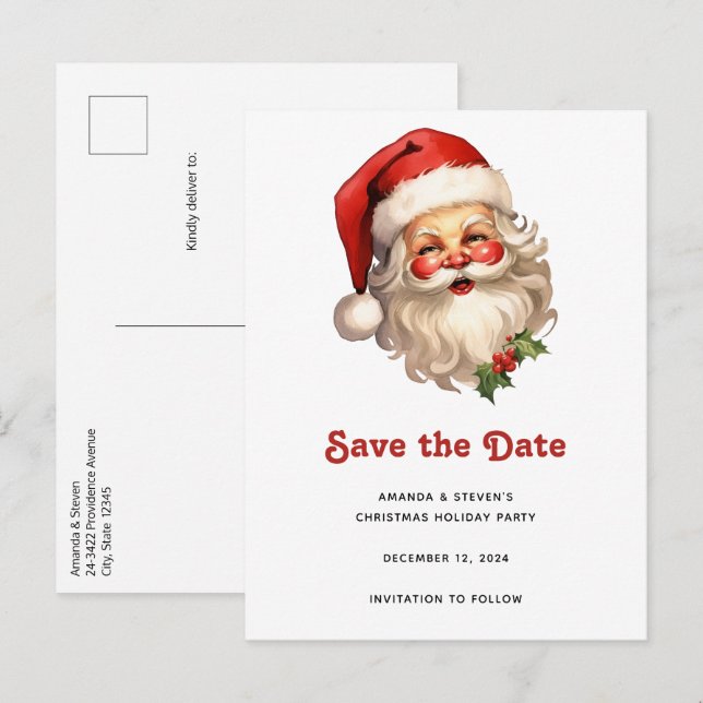 Carte Postale Faire-part Père Noël joyeux et jovial Style Rétro Noël (Devant / Derrière)