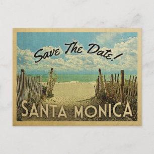 Carte Postale Faire-part Père Noël Monica Beach Vintage Enregistrer La Date