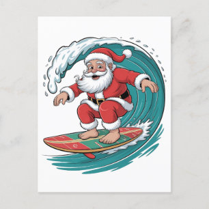 Carte Postale Faire-part Père Noël Surfing Noël Surf Festive de Noël