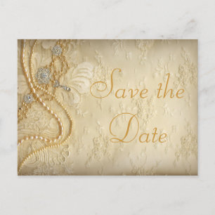 Carte Postale Faire-part Perles de robe de mariage vintage Enregistrer la d