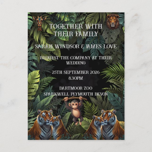 Carte Postale Faire-part Personnaliser l'invitation du zoo Mariage (Devant)