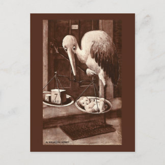 Carte Postale Faire-part Pesage de la cigogne Nouveau bébé Vintage