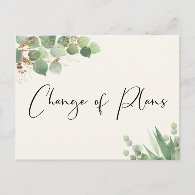 Carte Postale Faire-part Petit changement de plans pour le mariage Eucalypt (Devant)