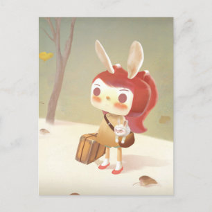 Carte Postale Faire-part Petite fille perdue dans la forêt