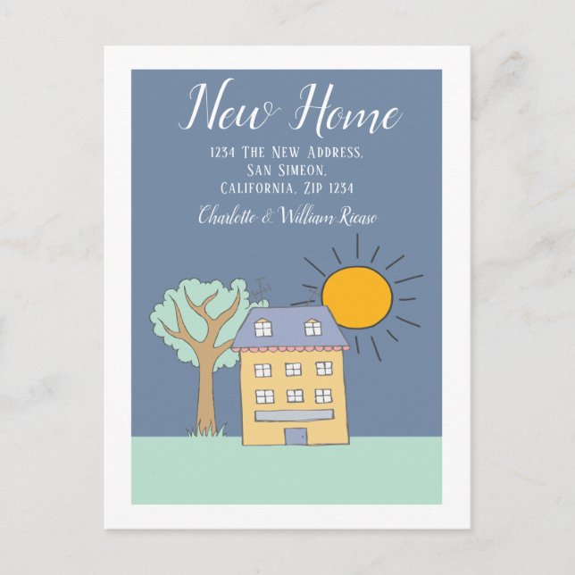 Carte Postale Faire-part Petite Maison Et Arbre Avec Soleil Nouvelle Maison (Devant)