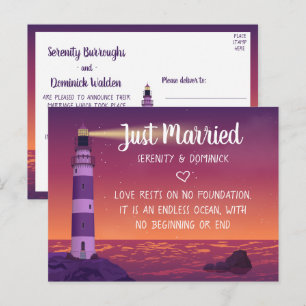 Carte Postale Faire-part Phare Océanique Nautique Jeunes Mariés Mariage