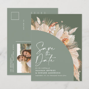 Carte Postale Faire-part Photo Anno herbe de Pampas vert sauge bohème moder