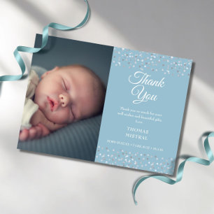 Carte Postale Faire-part Photo Baby Boy Script Amour Coeurs Merci Naissance