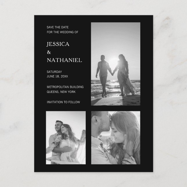 Carte Postale Faire-part Photo Black moderne Collage Mariage Enregistrer la (Devant)