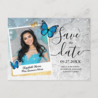 Photo couleur or bleu Quince Enregistrer la date
