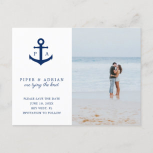 Carte Postale Faire-part Photo d'ancre nautique pour mariage, enregistrez l