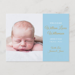 Carte Postale Faire-part Photo de bébé garçon moderne écriture dorée naissa