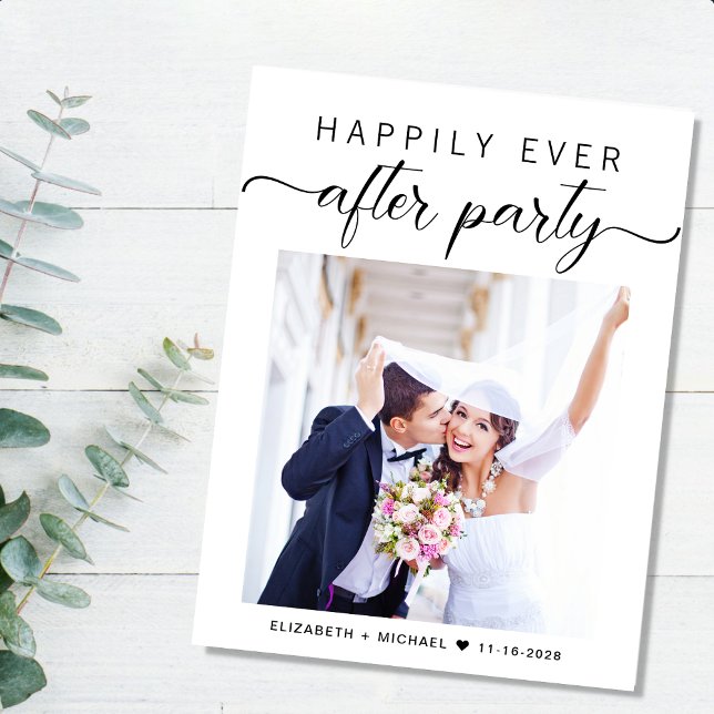 Carte Postale Faire-part Photo de Fugue Réception de Mariage (An chic Happily Ever After Party postcard invitation for your wedding celebration)