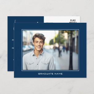 Carte Postale Faire-part photo de graduation moderne - bleu mari