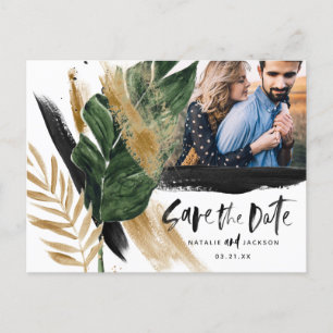 Carte Postale Faire-part Photo de mariage abstrait tropical moderne peint