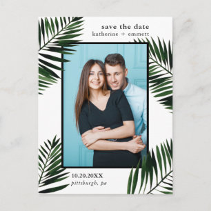 Carte Postale Faire-part Photo de mariage aux feuilles de palmier Enregistr