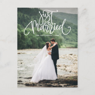 Carte Postale Faire-part Photo de mariage avec lettrage blanc Just Married