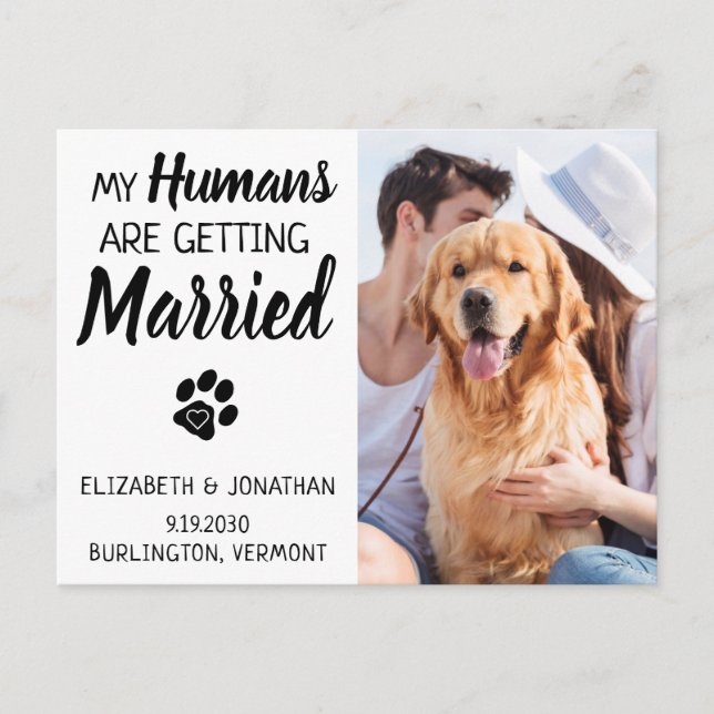 Carte Postale Faire-part Photo de mariage de chien Enregistrer la date (Devant)