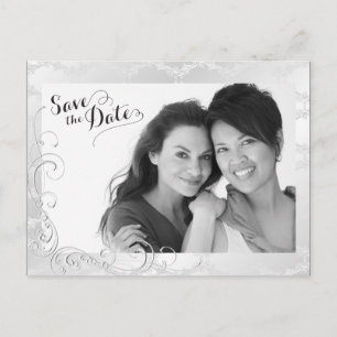 Carte Postale Faire-part Photo de mariage gay en damas argenté pour annonce