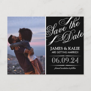 Carte Postale Faire-part Photo de mariage noir et blanc vintage avec texte