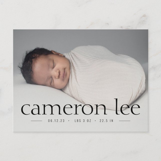 Carte postale Faire-part photo de naissance de béb (Devant)