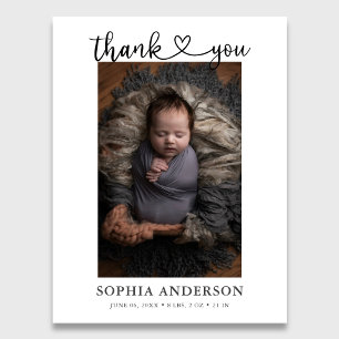 Carte Postale Faire-part Photo de naissance Écriture du cœur Merci