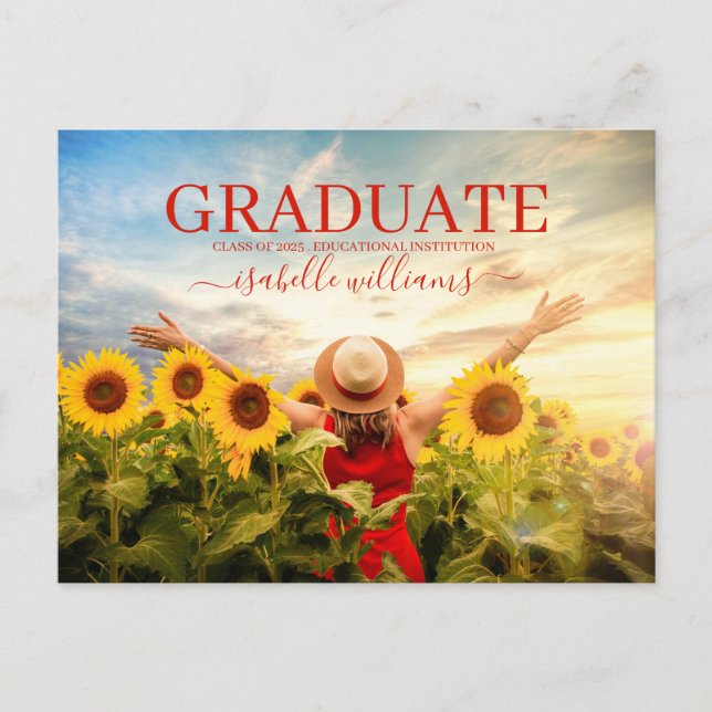 Carte Postale Faire-part Photo de remise de diplôme moderne Tournesols (Devant)