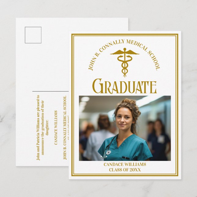 Carte Postale Faire-part Photo de remise des diplômes de l'école de médecin (Devant / Derrière)