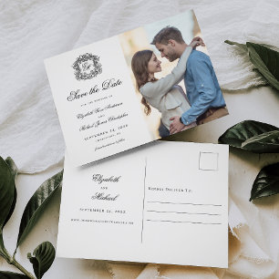 Carte Postale Faire-part Photo de sauvegarde de date avec monogramme orné