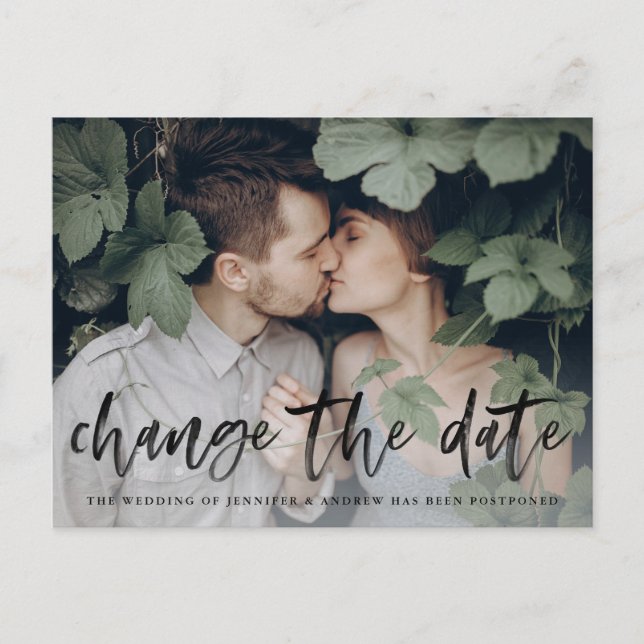 Carte Postale Faire-part Photo de script brossé moderne Changer la date (Devant)