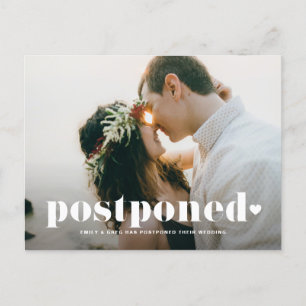 Carte Postale Faire-part Photo de typographie rétro de report de mariage
