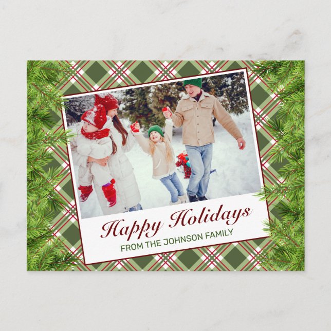 Carte Postale Faire-part Photo de vacances Joyeux Noël avec carreaux verts  (Devant)