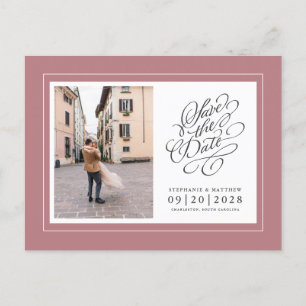Carte Postale Faire-part Photo Enregistrer La Date Dusty Rose Élégant Maria