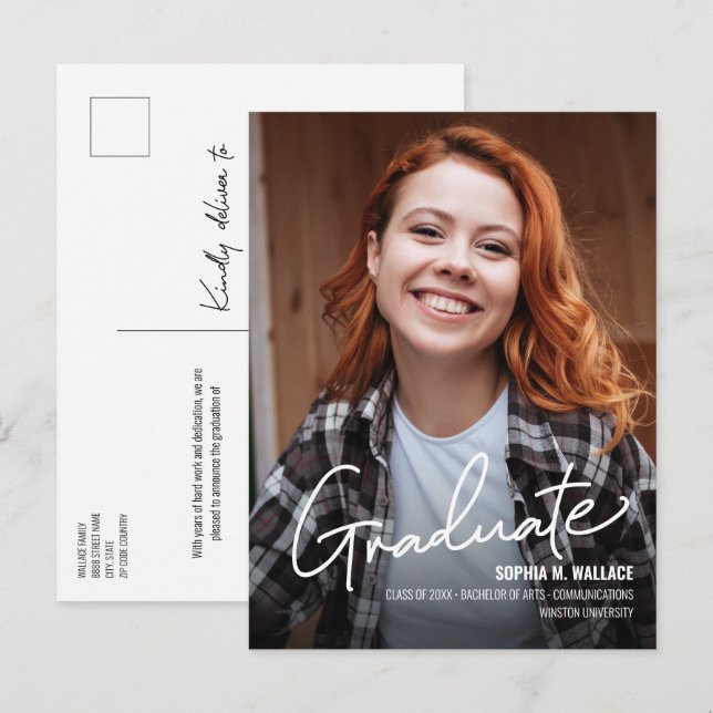 Carte Postale Faire-part Photo féminine personnalisée de l'université (Devant / Derrière)