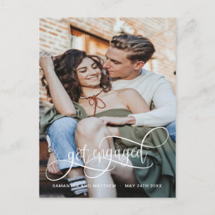 Carte Postale Faire-part Photo, Fiançailles, Calligraphie Blanche Fiançaill