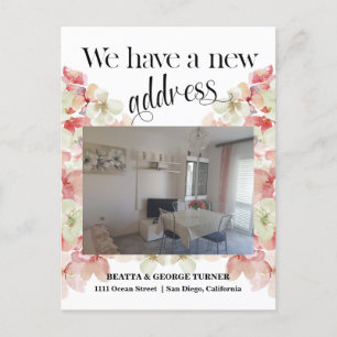 Carte Postale Faire-part Photo Floral New Home Address,