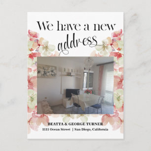 Carte Postale Faire-part Photo Floral New Home Address,