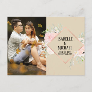 Carte Postale Faire-part Photo florale rose moderne Enregistrer la date Car